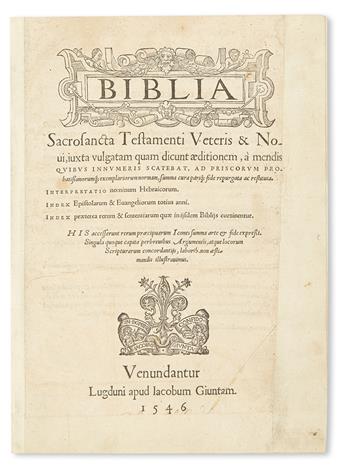 BIBLE IN LATIN.  Biblia Sacrosancta Testamenti Veteris & Novi.  1546